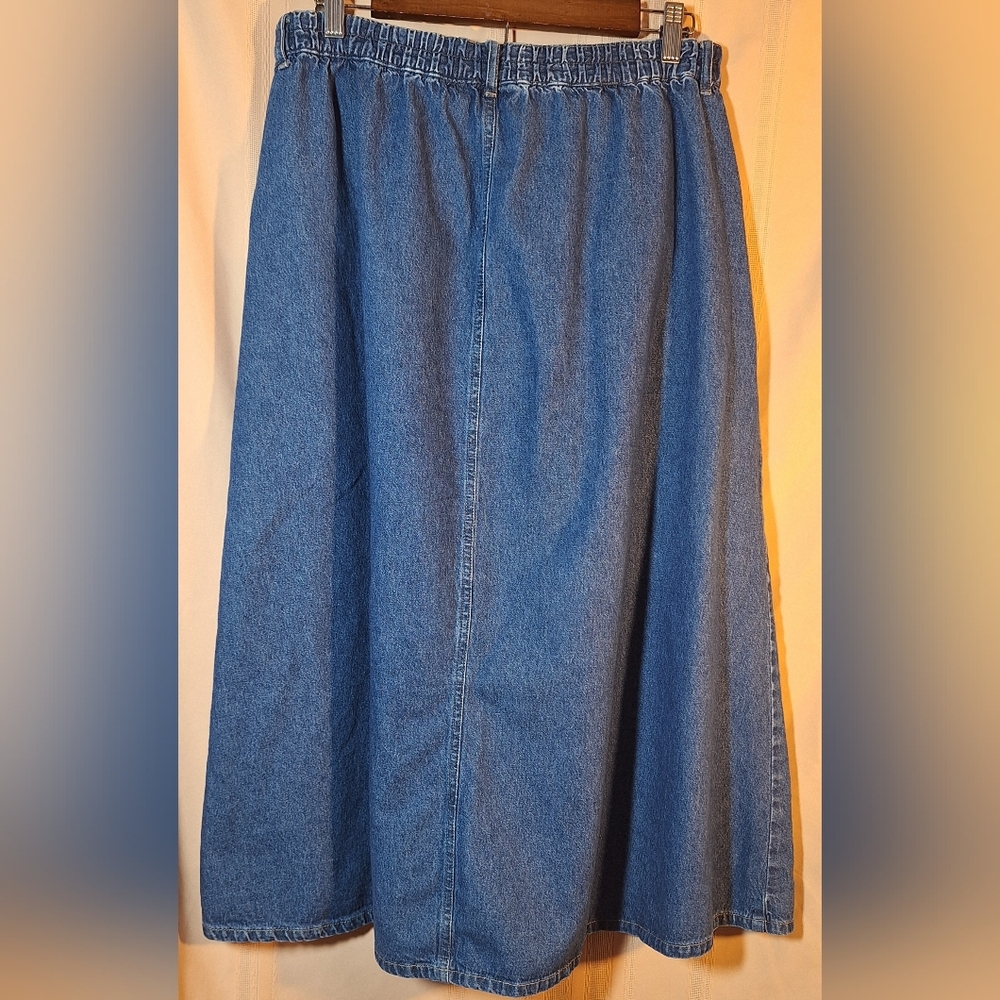 Classic Elements Blue Denim Button-Down Midi Skirt - image 2